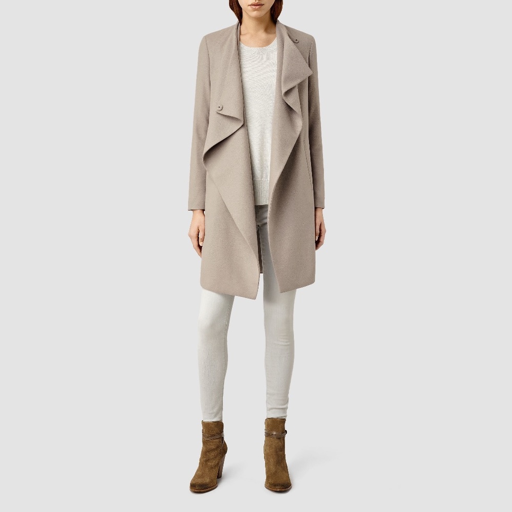 Allsaints Ora wool coat in taupe/grey size 8